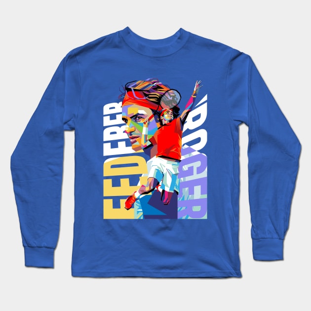 Roger Federer Colorful Long Sleeve T-Shirt by Laksana Ardie Store